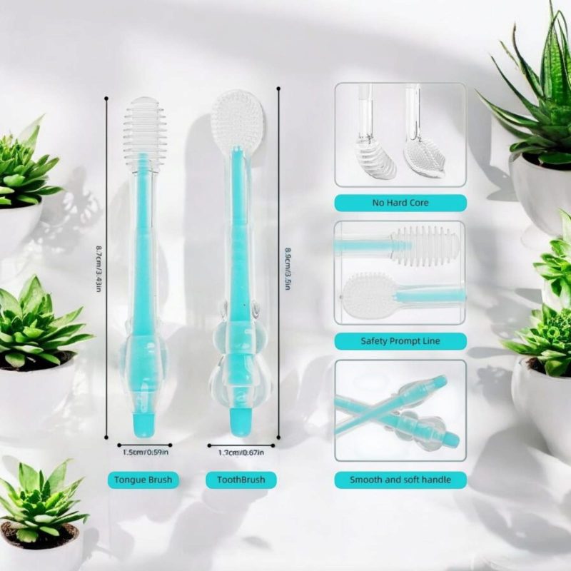 Manual Baby Oral Cleaning Brush 2Pcs Baby Toothbrush Tongue Brush Bpa Free Soft Silicone Bristle Oral Care Toothbrush For Baby 6 Month To 24 Months - Image 3