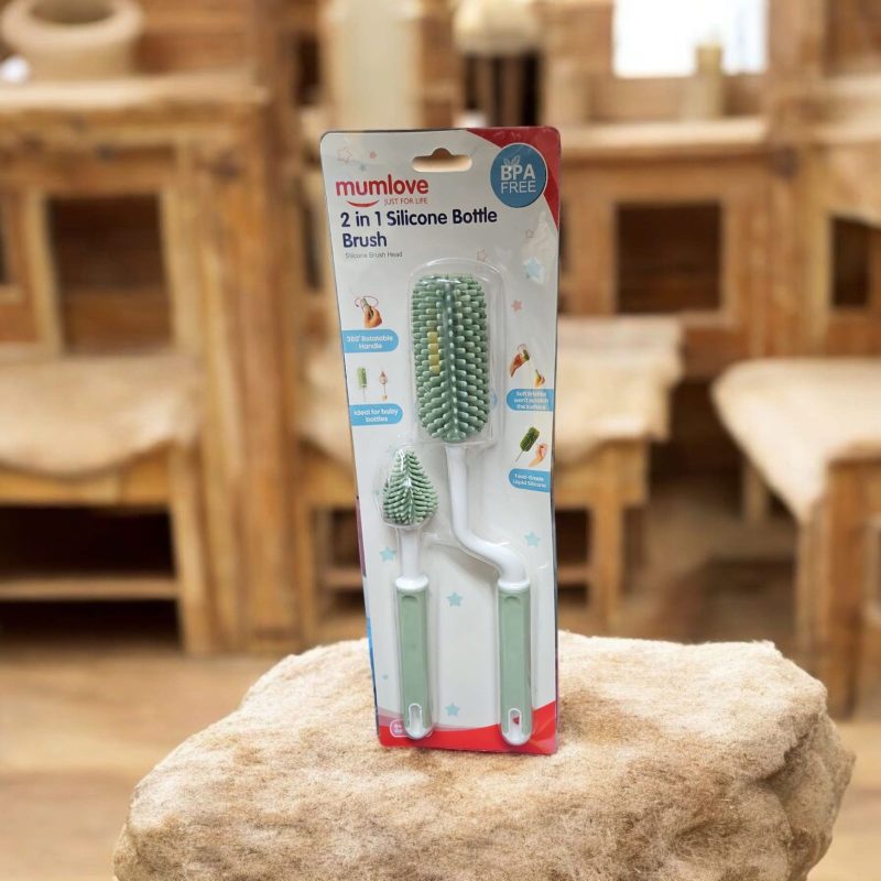 2 IN 1 Movable Silicone Bristle Baby Feeding Bottle Cleaning Brush & Nipple Cleaner, Ergonomic Handle, Easy to Clean Bottle Corners for Narrow Neck & Wide Neck Feeding Bottles