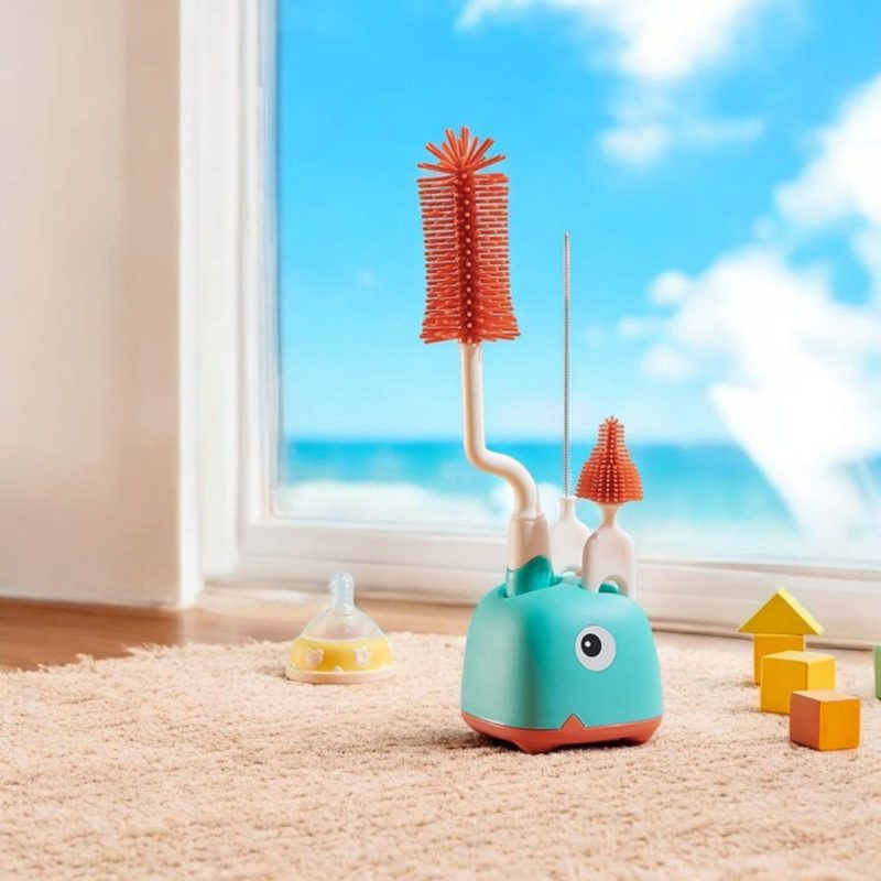 3in1 Baby Bottle Cleaner Brush Set | Silicone Bristle Brush for Bottle Brush Cleaner, Straw Brush, Pacifier & Bottle washer Brush | Multifunctional Baby Bottle Cleaning Brush - Image 2