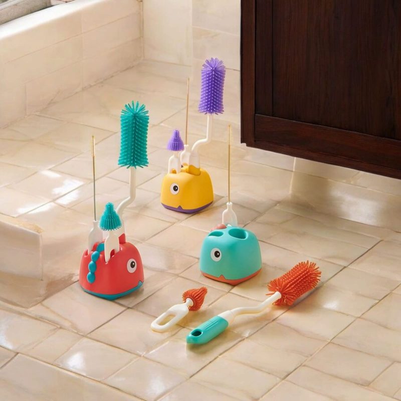 3in1 Baby Bottle Cleaner Brush Set | Silicone Bristle Brush for Bottle Brush Cleaner, Straw Brush, Pacifier & Bottle washer Brush | Multifunctional Baby Bottle Cleaning Brush