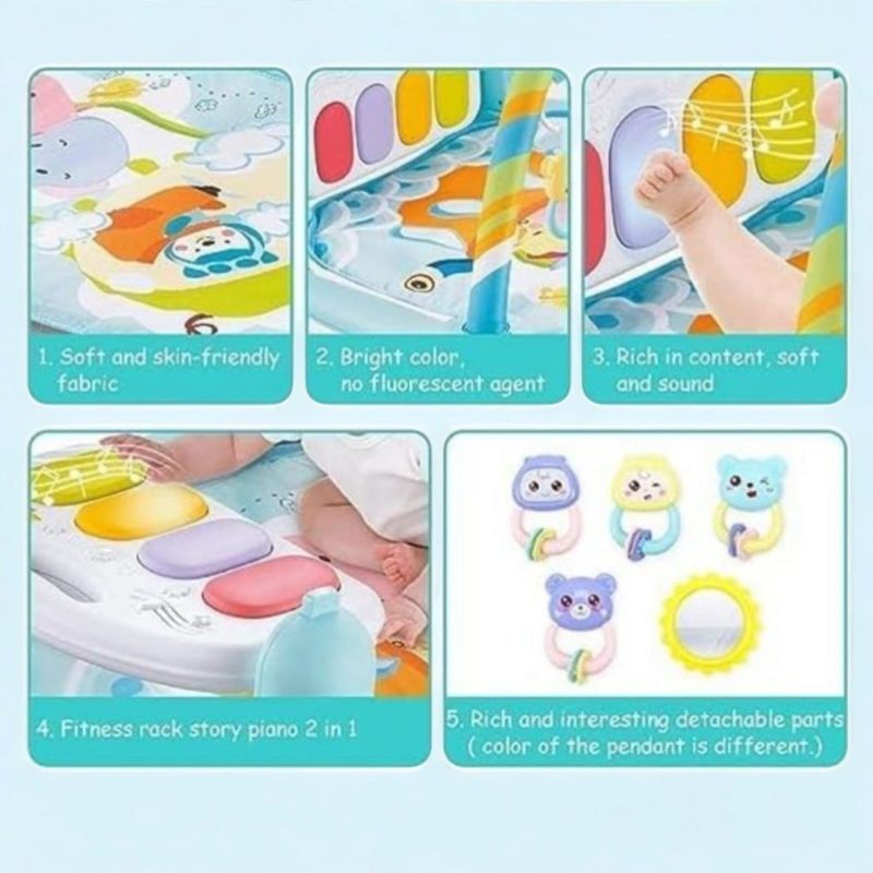 NDAS INTERNATIONAL Scrap 5 In 1 Baby Gym Mat Piano Gym Mat Rack Infant Music Fitness Rack Rattle Toy Play Crawling Mat Early Educational Toy For 0-18 Months Babies (Color-Multicolor),1 Count - Image 3