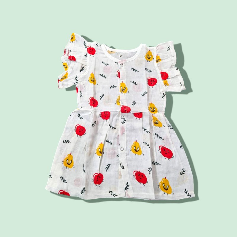 100% Muslin Cotton Baby Frock for Girls - Round Neck Cap Sleeve Dress PACK OF 1 - Image 5
