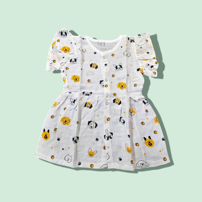 100% Muslin Cotton Baby Frock for Girls - Round Neck Cap Sleeve Dress PACK OF 1 - Image 7
