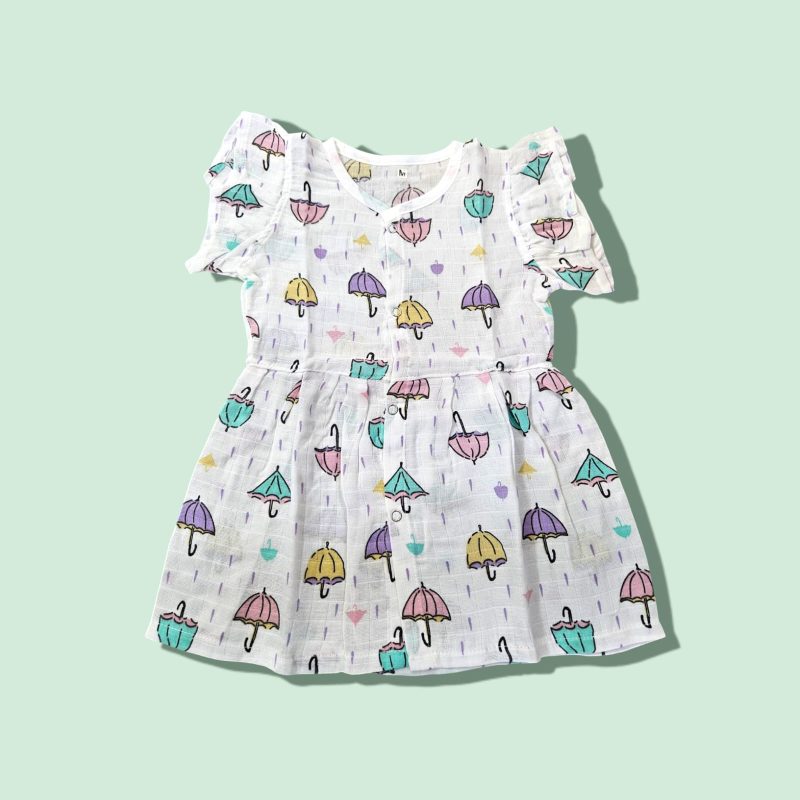 100% Muslin Cotton Baby Frock for Girls - Round Neck Cap Sleeve Dress PACK OF 1 - Image 3