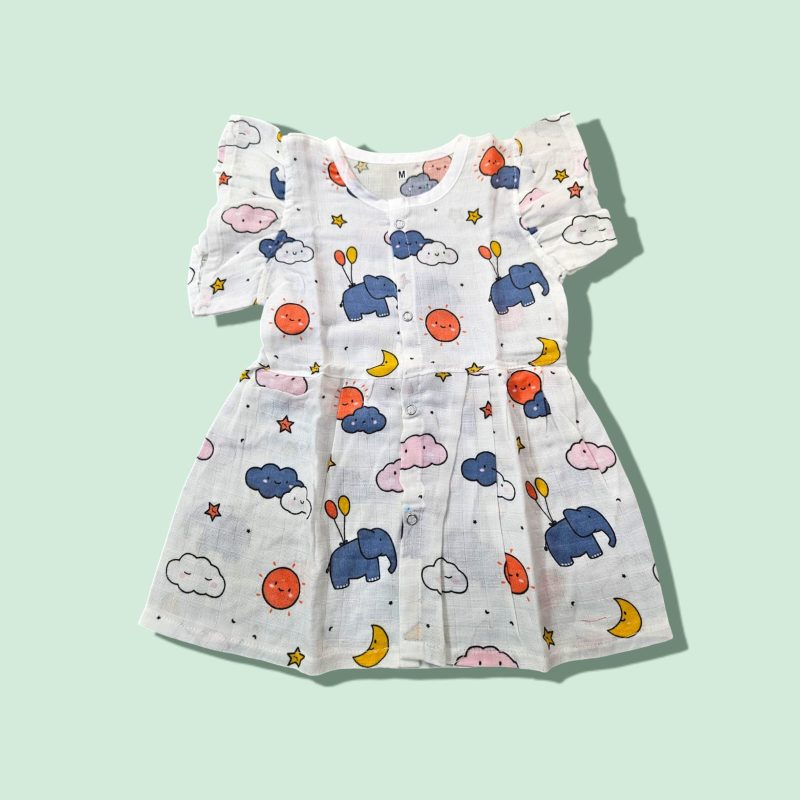 100% Muslin Cotton Baby Frock for Girls - Round Neck Cap Sleeve Dress PACK OF 1 - Image 4