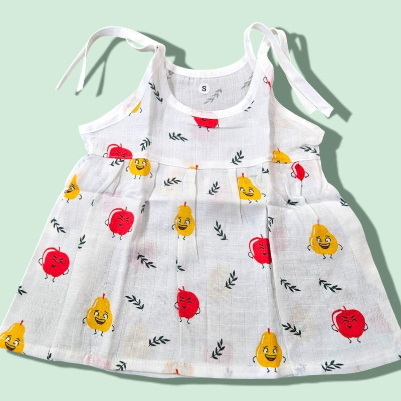 Muslin Frock Knot for Newborn Baby Girl – Adjustable Knot Style Cotton Dresses for Girls pack of 3 - Image 9