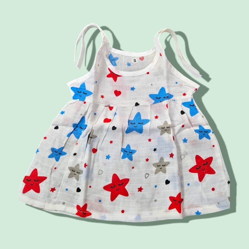Muslin Frock Knot for Newborn Baby Girl – Adjustable Knot Style Cotton Dresses for Girls pack of 3 - Image 5