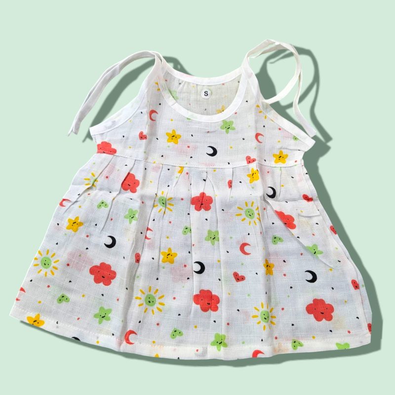 Muslin Frock Knot for Newborn Baby Girl – Adjustable Knot Style Cotton Dresses for Girls pack of 3 - Image 4