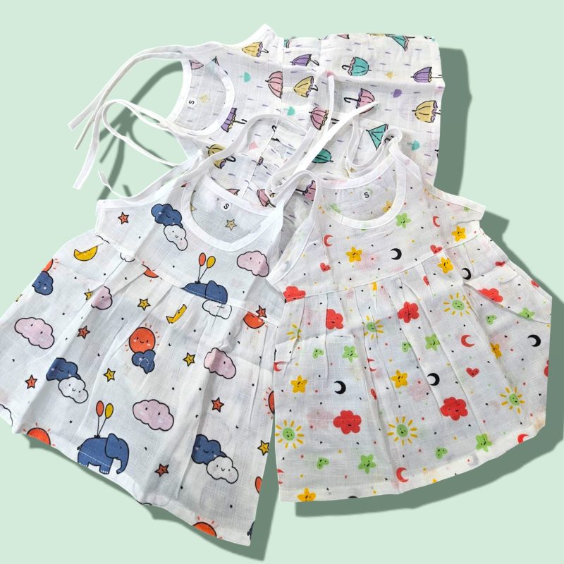 Muslin Frock Knot for Newborn Baby Girl – Adjustable Knot Style Cotton Dresses for Girls pack of 3