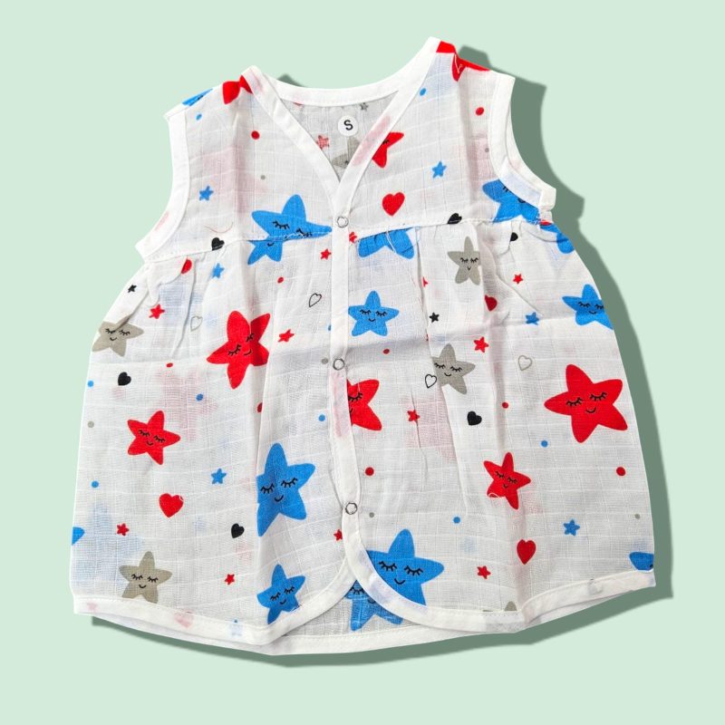 100%  Muslin Baby Girl Frock Sleeveless Front Button For Baby | Available In 3 Different Prints | Pack Of 3 - Image 4