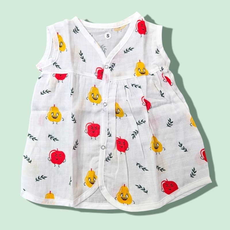 100%  Muslin Baby Girl Frock Sleeveless Front Button For Baby | Available In 3 Different Prints | Pack Of 3 - Image 5