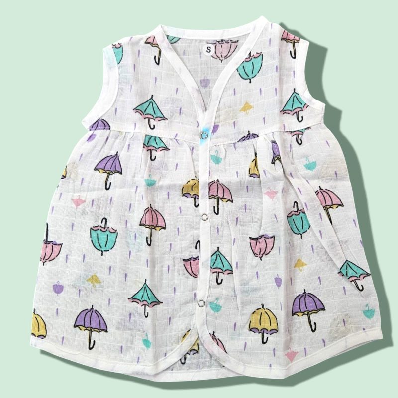 100%  Muslin Baby Girl Frock Sleeveless Front Button For Baby | Available In 3 Different Prints | Pack Of 3 - Image 6