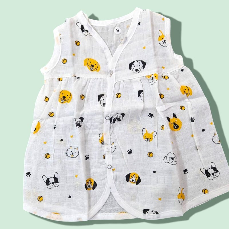 100%  Muslin Baby Girl Frock Sleeveless Front Button For Baby | Available In 3 Different Prints | Pack Of 3 - Image 8