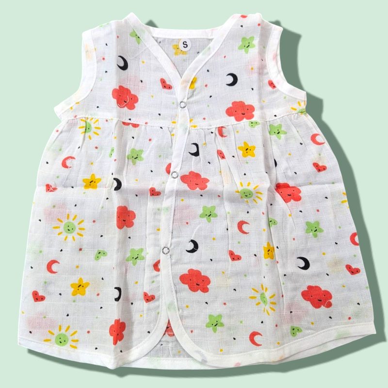 100%  Muslin Baby Girl Frock Sleeveless Front Button For Baby | Available In 3 Different Prints | Pack Of 3 - Image 7