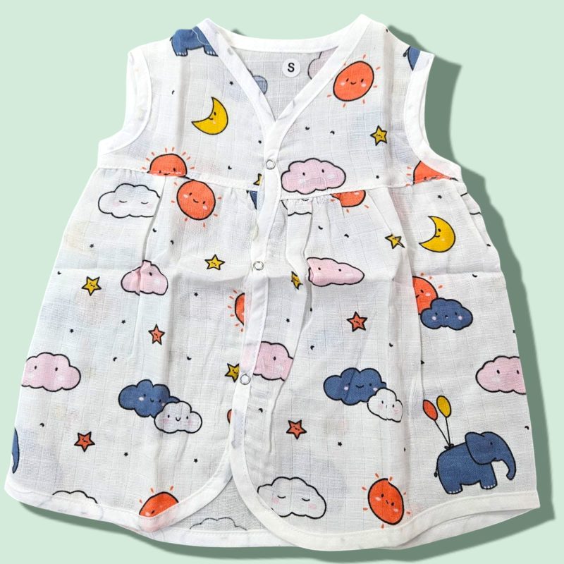 100%  Muslin Baby Girl Frock Sleeveless Front Button For Baby | Available In 3 Different Prints | Pack Of 3 - Image 9