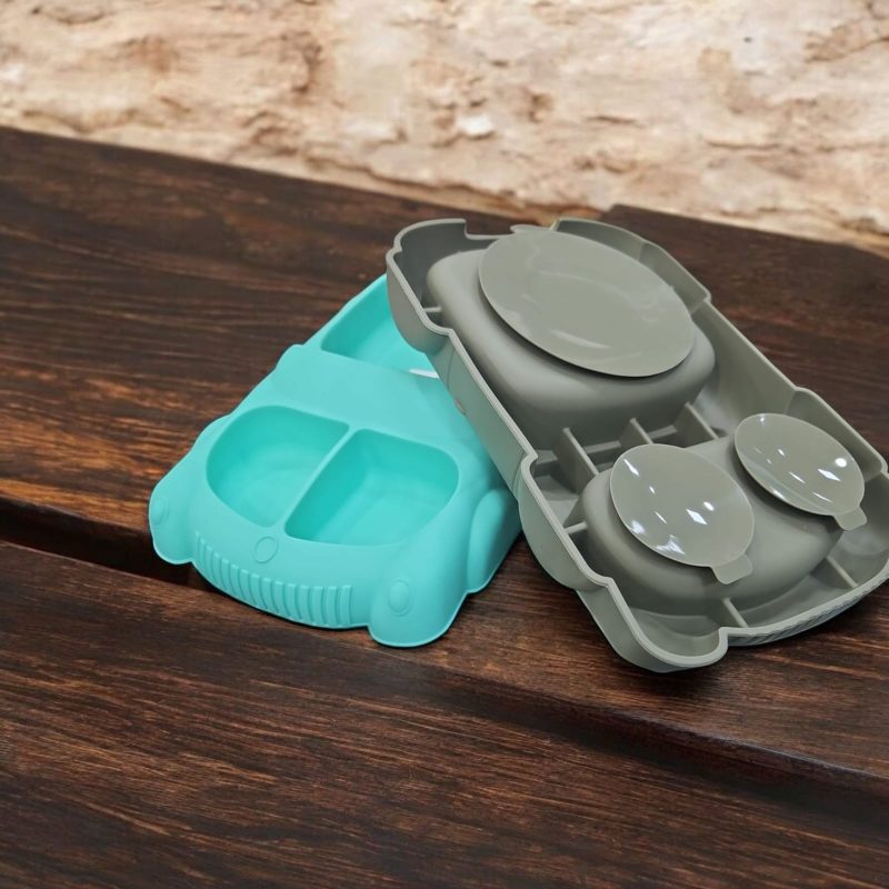 Car shape Silicone Suction Divided Plates for Babies, Kids, Toddlers – Microwave & Dishwasher Safe Baby Feeding Plates – BPA Free Silicon Stay Put Design for Mess-Free Food