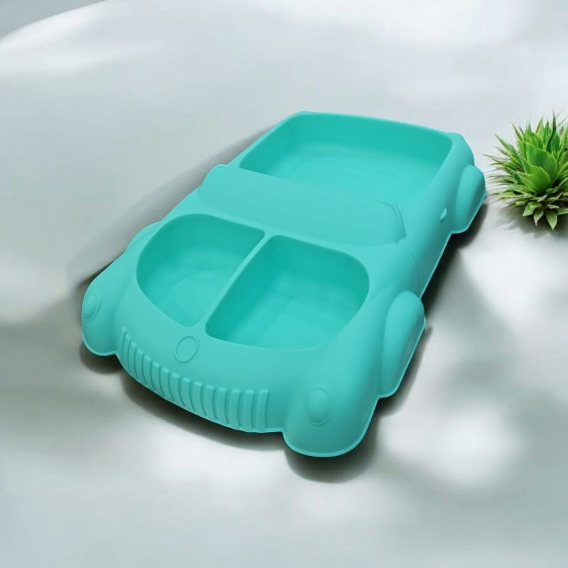 Car shape Silicone Suction Divided Plates for Babies, Kids, Toddlers – Microwave & Dishwasher Safe Baby Feeding Plates – BPA Free Silicon Stay Put Design for Mess-Free Food - Image 2