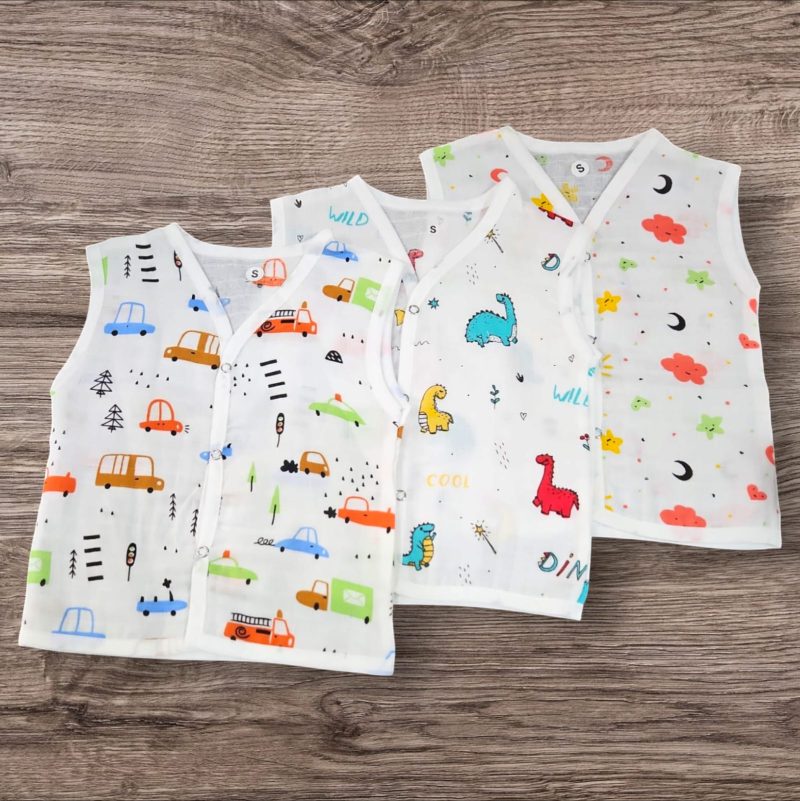 Cotton Muslin Button Jabla | White Jhabla | for Boys & Girls | Comfortable Baby Products | Sleeveless Vest | Assorted Pack of 3