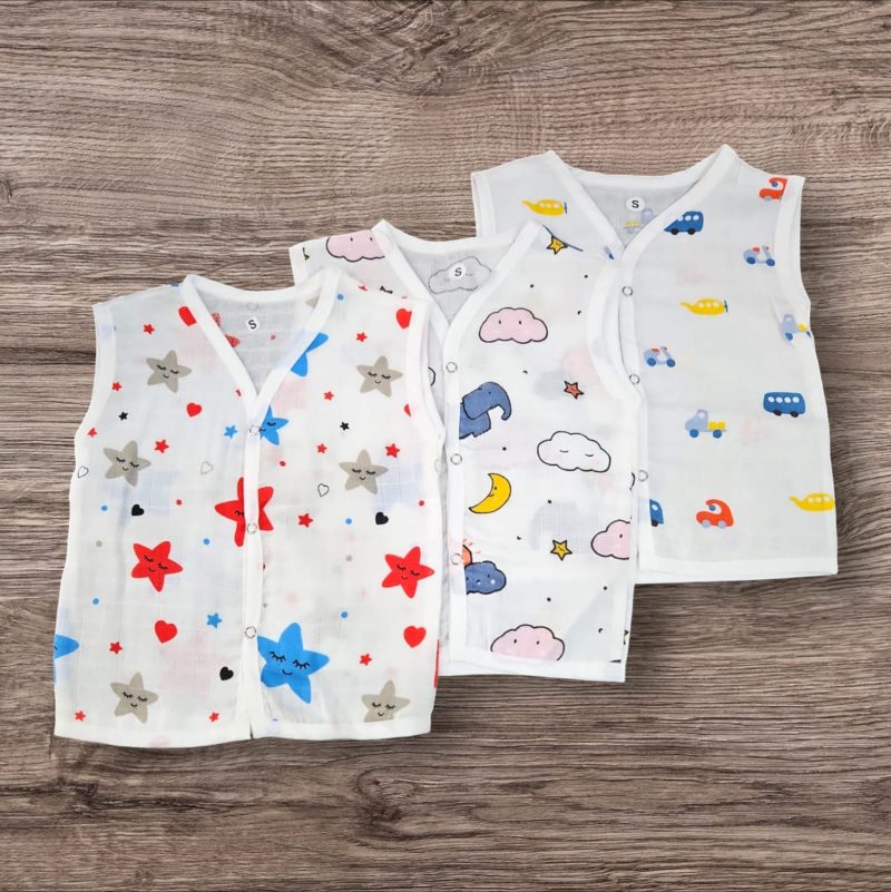 Cotton Muslin Button Jabla | White Jhabla | for Boys & Girls | Comfortable Baby Products | Sleeveless Vest | Assorted Pack of 3 - Image 2