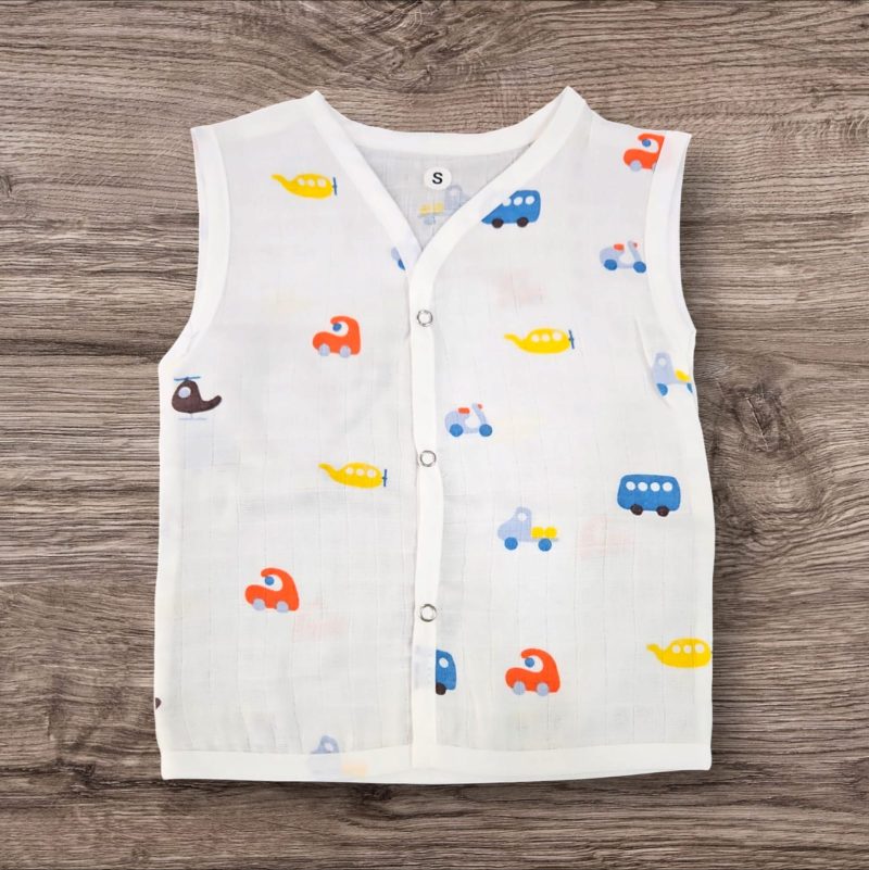 Cotton Muslin Button Jabla | White Jhabla | for Boys & Girls | Comfortable Baby Products | Sleeveless Vest | Assorted Pack of 3 - Image 3