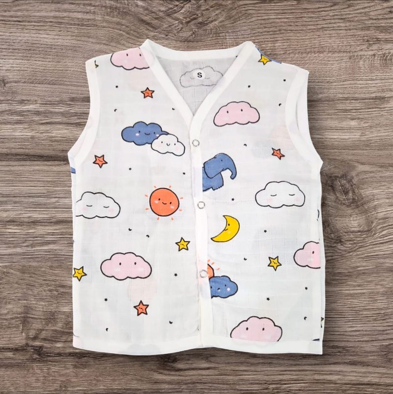 Cotton Muslin Button Jabla | White Jhabla | for Boys & Girls | Comfortable Baby Products | Sleeveless Vest | Assorted Pack of 3 - Image 5