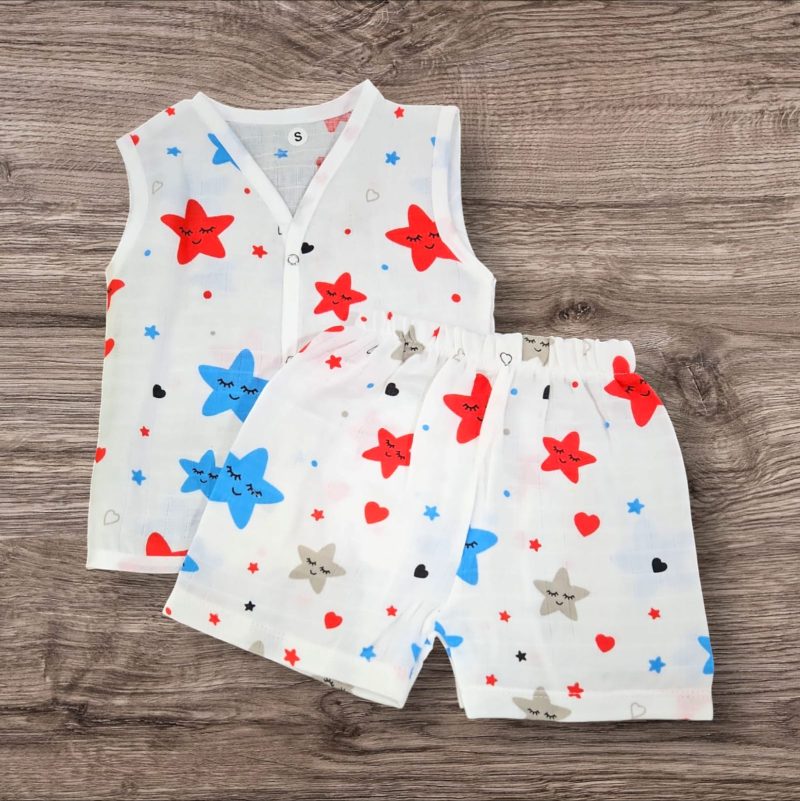 100% Organic Muslin Cotton Jablas Set Dress for Baby, Shirt & Shorts Summer Wear with Sleeveless, Soft & Breathable, Newborn Baby Clothes, Baby Girl Boy Dress Stylish (Pack of 1) - Image 3