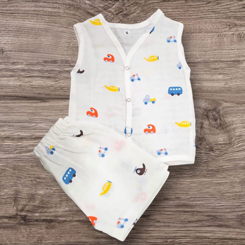100% Organic Muslin Cotton Jablas Set Dress for Baby, Shirt & Shorts Summer Wear with Sleeveless, Soft & Breathable, Newborn Baby Clothes, Baby Girl Boy Dress Stylish (Pack of 1) - Image 4