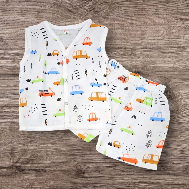 100% Organic Muslin Cotton Jablas Set Dress for Baby, Shirt & Shorts Summer Wear with Sleeveless, Soft & Breathable, Newborn Baby Clothes, Baby Girl Boy Dress Stylish (Pack of 1)