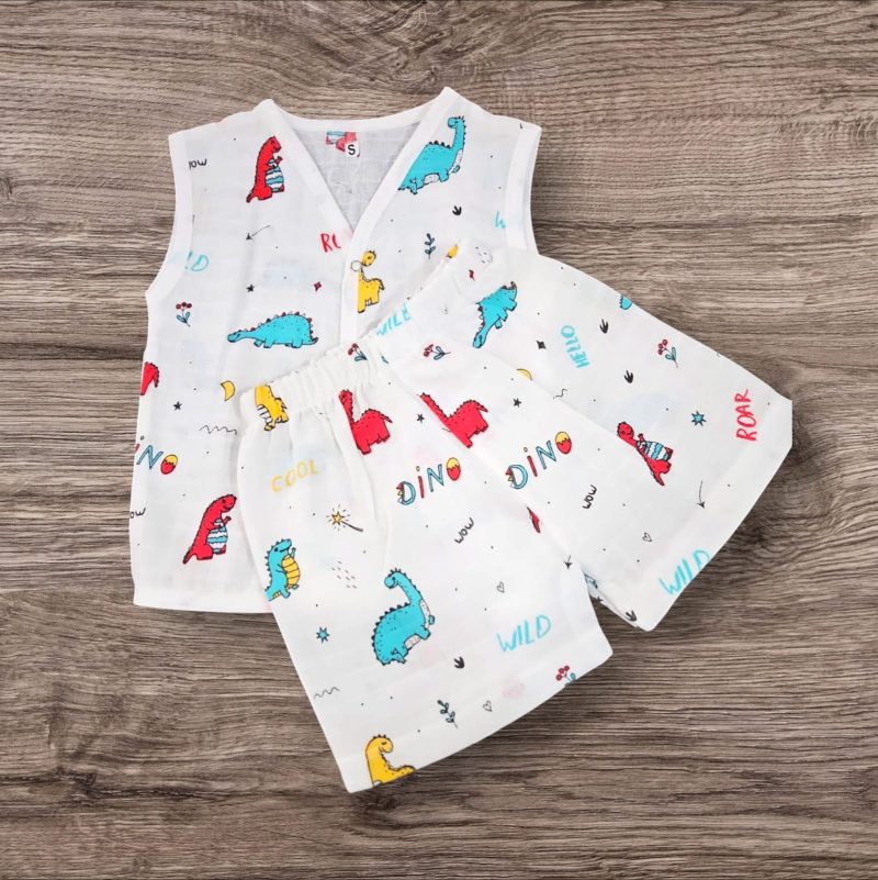 100% Organic Muslin Cotton Jablas Set Dress for Baby, Shirt & Shorts Summer Wear with Sleeveless, Soft & Breathable, Newborn Baby Clothes, Baby Girl Boy Dress Stylish (Pack of 1) - Image 7