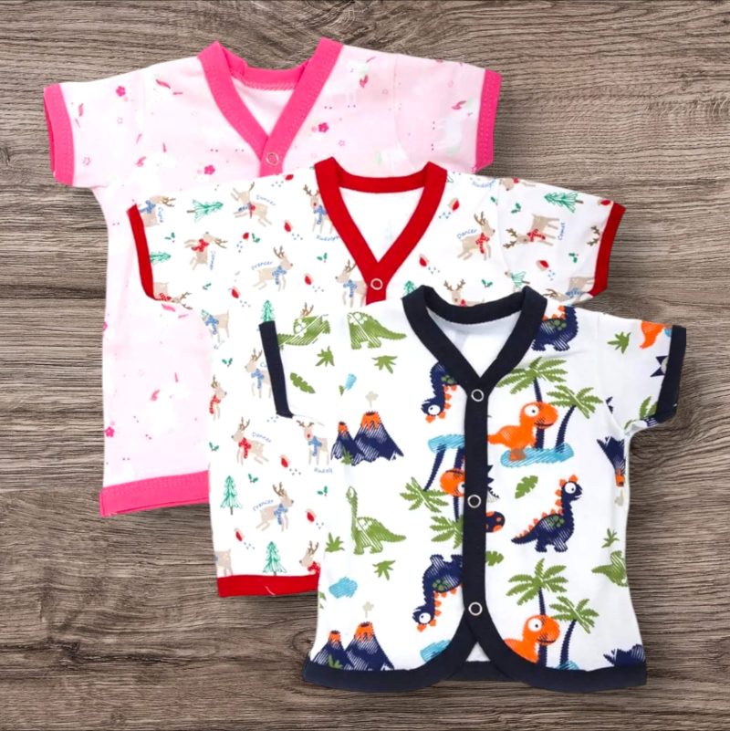 Soft Cotton Hosiery Printed Baby Front Open Half Sleeve Tshirt Tops Baby Tees Infant Front Button Clothes pack of 3