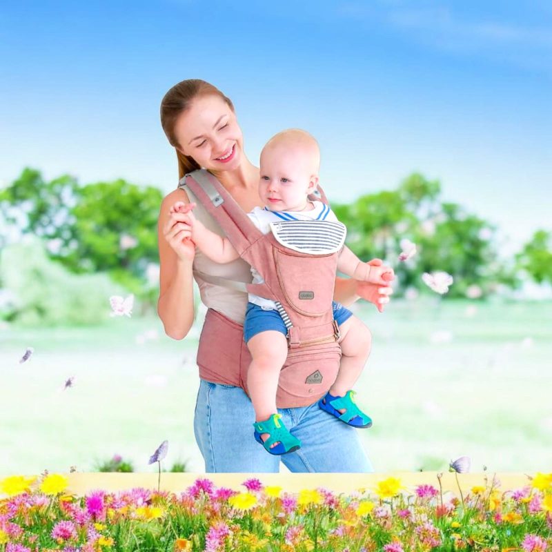 Aiebao Adjustable Baby Hip Seat + Carrier for Toddler/Kids, Carrier with 3 Carry Position for 3-36 Months Kids, Max Weight up to 15 Kg | Multiple Storage Pockets | Comfortable Sitting Hipster Design with Cotton Straps, Safety Buckle & Belt