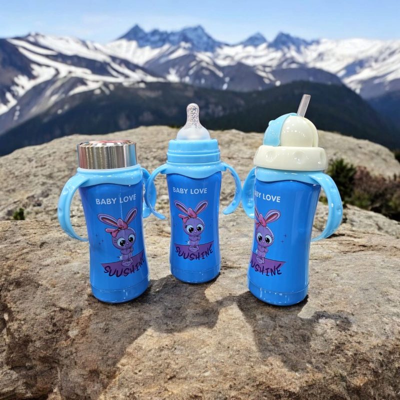Insulated 3 in 1 Baby Feeding Bottle Thermo-Steel Multifunctional-Sipper, Nipple & Straw 240 ML - Image 2
