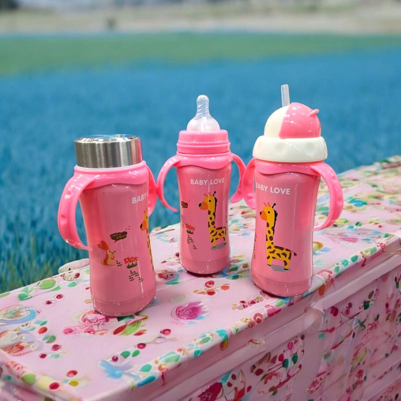 Insulated 3 in 1 Baby Feeding Bottle Thermo-Steel Multifunctional-Sipper, Nipple & Straw 240 ML