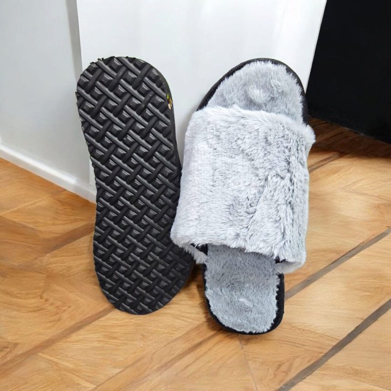 Women's Fuzzy Cross Band House Slippers Soft Plush Furry Fur Cozy Memory Foam Winter Warm Comfy Slipper Indoor Outdoor Slippers for Women and Girls - Image 2