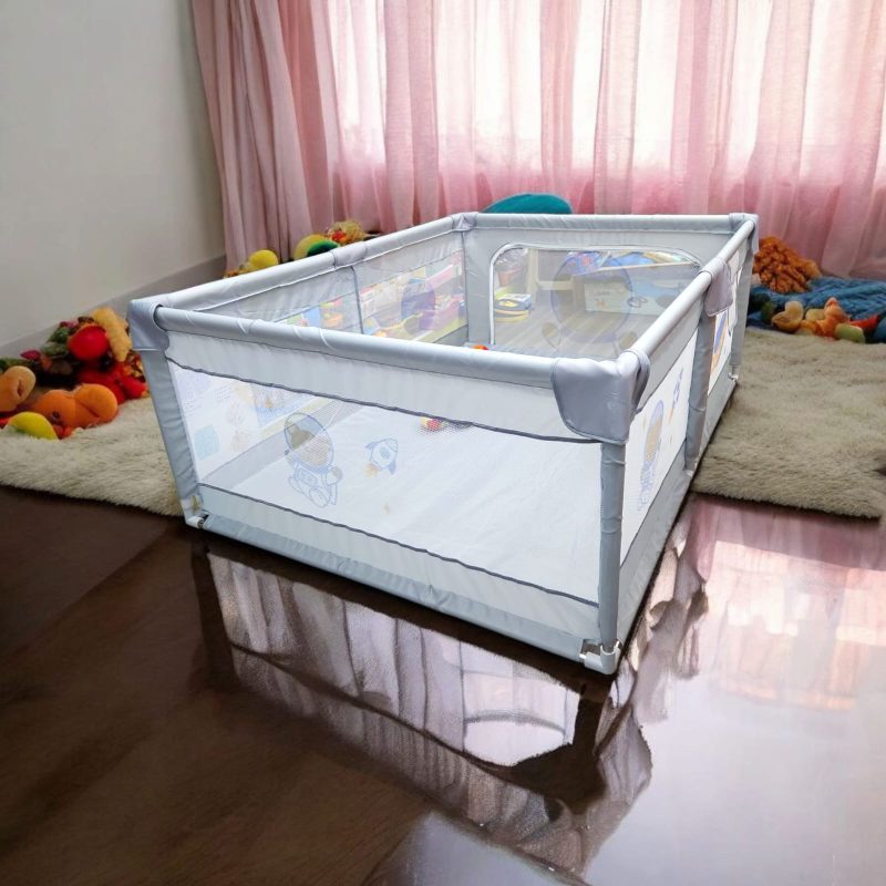 Baby Play fence 120 x 160 cm height 63cm for Toddlers & Kids up to 3 Years , Baby Fence with Safety Lock & Suction Cup  -Grey STEEL PIPES