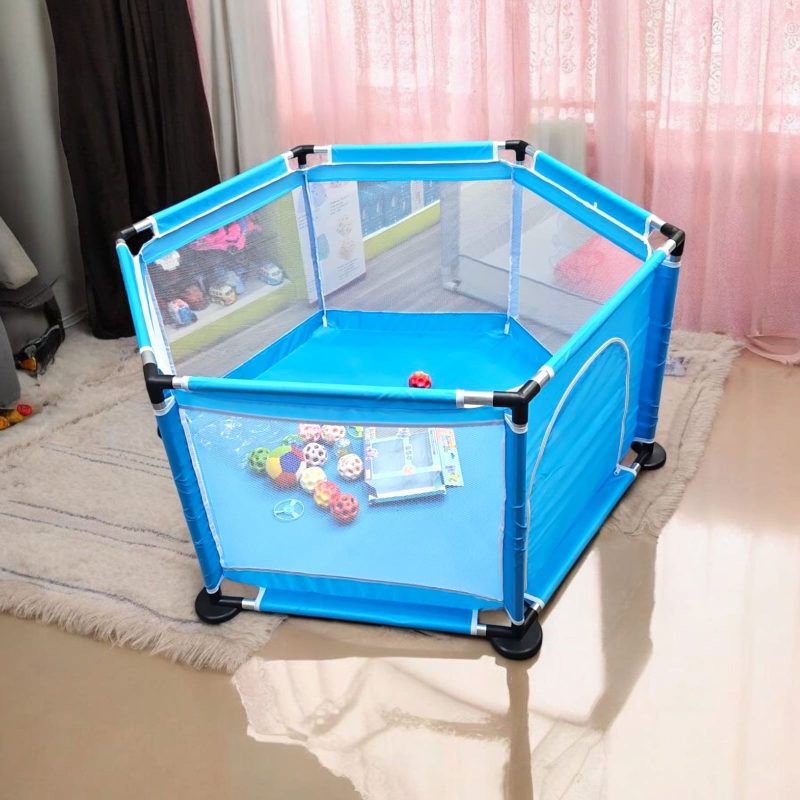 Baby Play fence ROUND type (hexagon shape) height-63cm; length-100cm for Toddlers & Kids up to 3 Years , Baby Fence with Safety Lock & Suction Cup  - STEEL PIPES