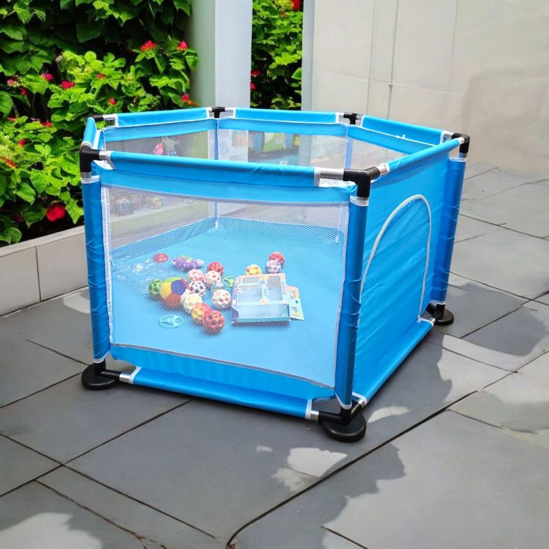 Baby Play fence ROUND type (hexagon shape) height-63cm; length-100cm for Toddlers & Kids up to 3 Years , Baby Fence with Safety Lock & Suction Cup  - STEEL PIPES - Image 4