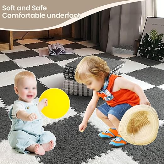 10pcs Plush Foam Floor Mat, Cuttable Soft Rug Play Mat Color Blocking Plush Puzzle Interlocking Square Interlocking Carpet Tile Flooring Climbing Area Rugs for Home Playroom - Image 2