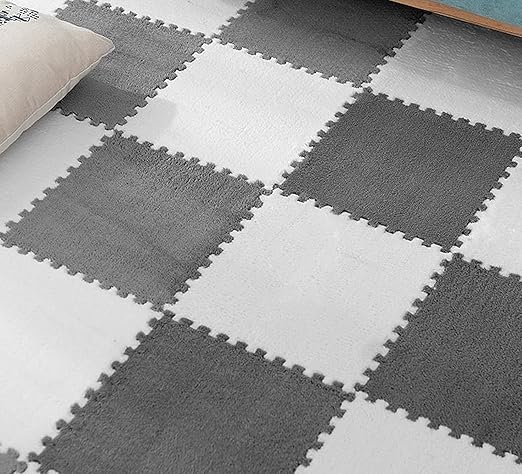 10pcs Plush Foam Floor Mat, Cuttable Soft Rug Play Mat Color Blocking Plush Puzzle Interlocking Square Interlocking Carpet Tile Flooring Climbing Area Rugs for Home Playroom - Image 4