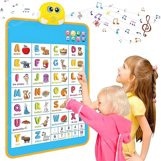 Electronic Wall Chart Talking Albabets Numbers Interactive Educational Musical Poster for Age 1 2 3 4 5 Year Kids Fun Learning Sensory Toy