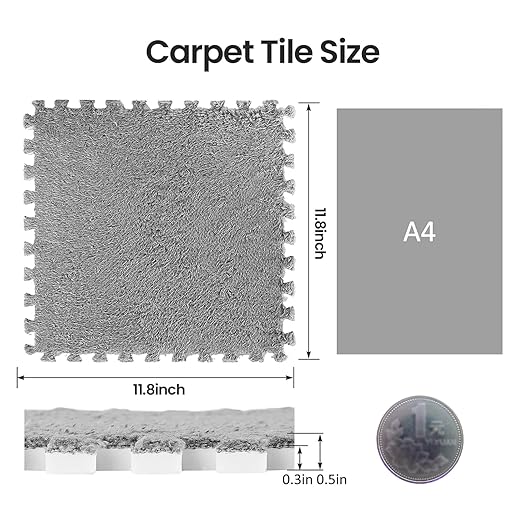 10pcs Plush Foam Floor Mat, Cuttable Soft Rug Play Mat Color Blocking Plush Puzzle Interlocking Square Interlocking Carpet Tile Flooring Climbing Area Rugs for Home Playroom - Image 3