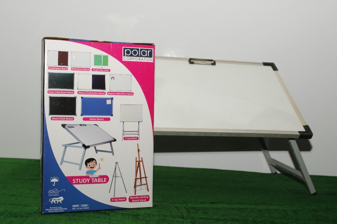 Polar Multi Purpose White Board Study Table - Portable and Foldable Laptop Study Writing Bed Breakfast Tray Table for Home,Office with 2 Markers and 1 Duster (Size - 60X40X25 Cm)