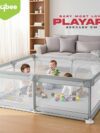 Baybee 200 x 180 Cm JoyHub Kids Playpen with mat for Babies | Kids Activity Floor Mat Playards with Corner Protection | Baby Play Area Indoor Setup with Zipper Door & Toys Pouch | Outdoor play pen for baby for 0 - 5 years Boys Girls (Light Grey)